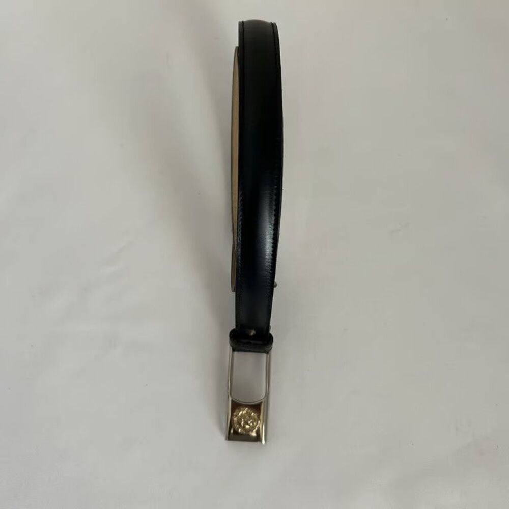 Anne Klein for Calderon Lion Head Buckle Belt Vintage Black Leather Womens M USA